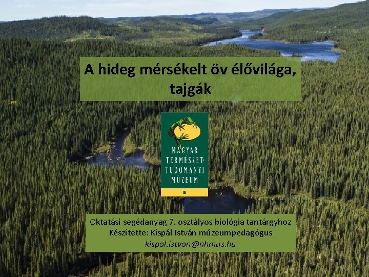 A hideg mérsékelt öv élővilága, tajgák Oktatási segédanyag 7. osztályos biológia tantárgyhoz Készítette: Kispál