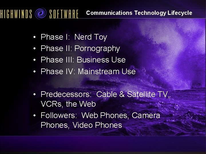 Communications Technology Lifecycle • • Phase I: Nerd Toy Phase II: Pornography Phase III: