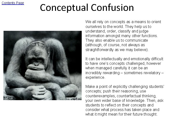 Contents Page Conceptual Confusion We all rely on concepts as a means to orient