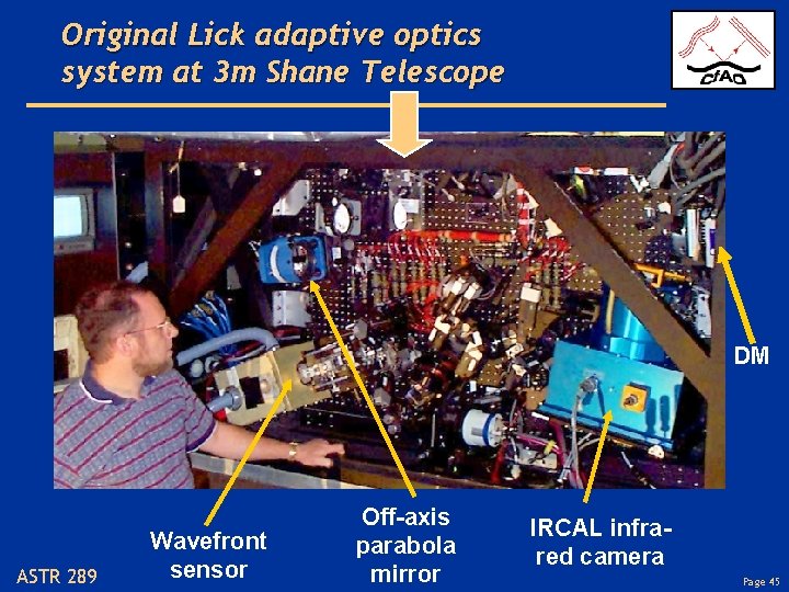Original Lick adaptive optics system at 3 m Shane Telescope DM ASTR 289 Wavefront