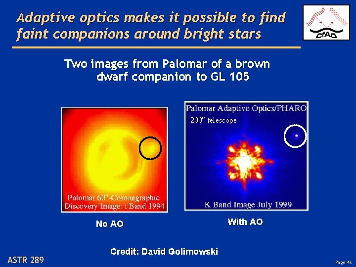 Adaptive optics makes it possible to find faint companions around bright stars Two images