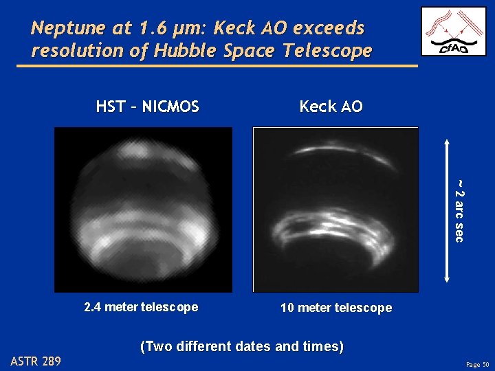 Neptune at 1. 6 μm: Keck AO exceeds resolution of Hubble Space Telescope HST