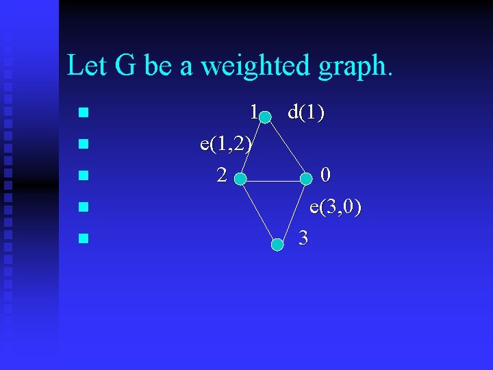 Let G be a weighted graph. n n n 1 e(1, 2) 2 d(1)