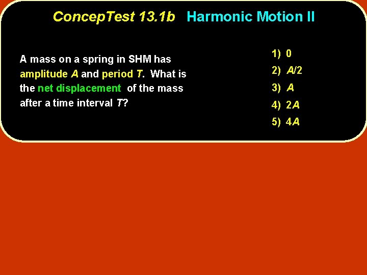 Concep. Test 13. 1 b Harmonic Motion II A mass on a spring in
