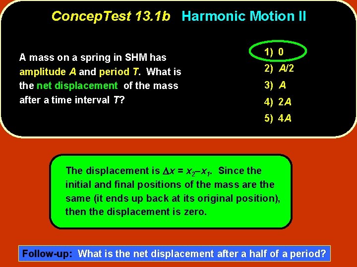 Concep. Test 13. 1 b Harmonic Motion II A mass on a spring in