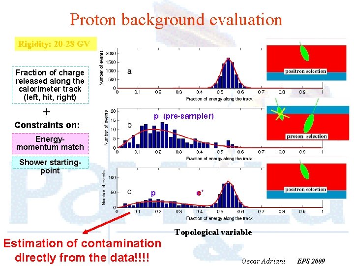 Proton background evaluation Rigidity: 20 -28 GV Fraction of charge released along the calorimeter