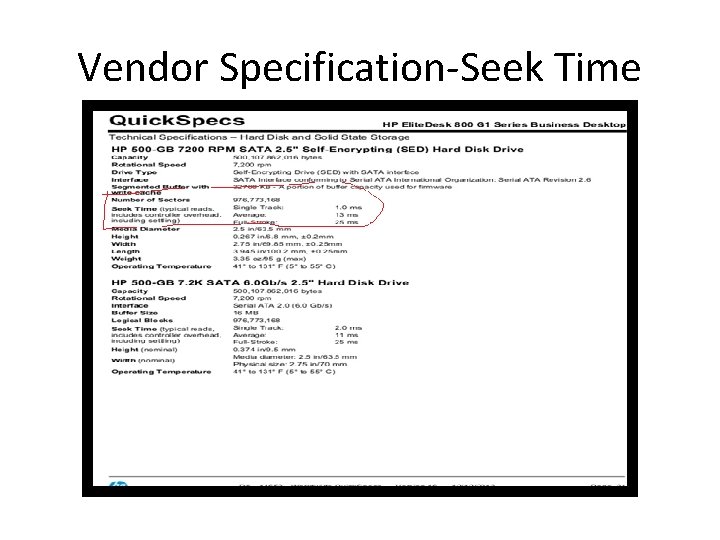 Vendor Specification-Seek Time 