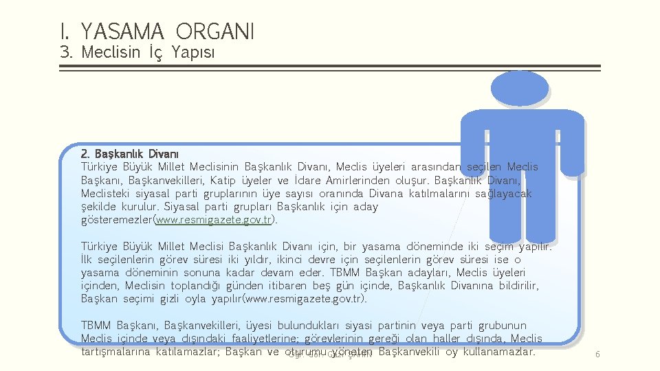 I. YASAMA ORGANI 3. Meclisin İç Yapısı 2. Başkanlık Divanı Türkiye Büyük Millet Meclisinin
