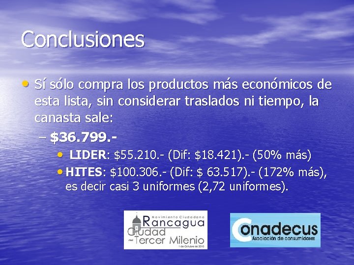 Conclusiones • Sí sólo compra los productos más económicos de esta lista, sin considerar