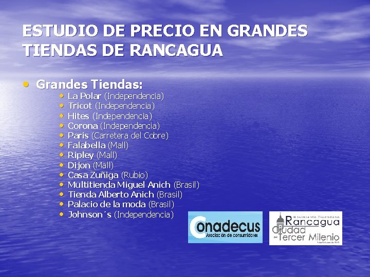 ESTUDIO DE PRECIO EN GRANDES TIENDAS DE RANCAGUA • Grandes Tiendas: • • •