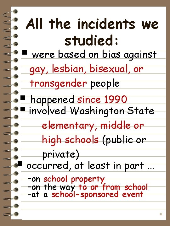 All the incidents we studied: § were based on bias against gay, lesbian, bisexual,