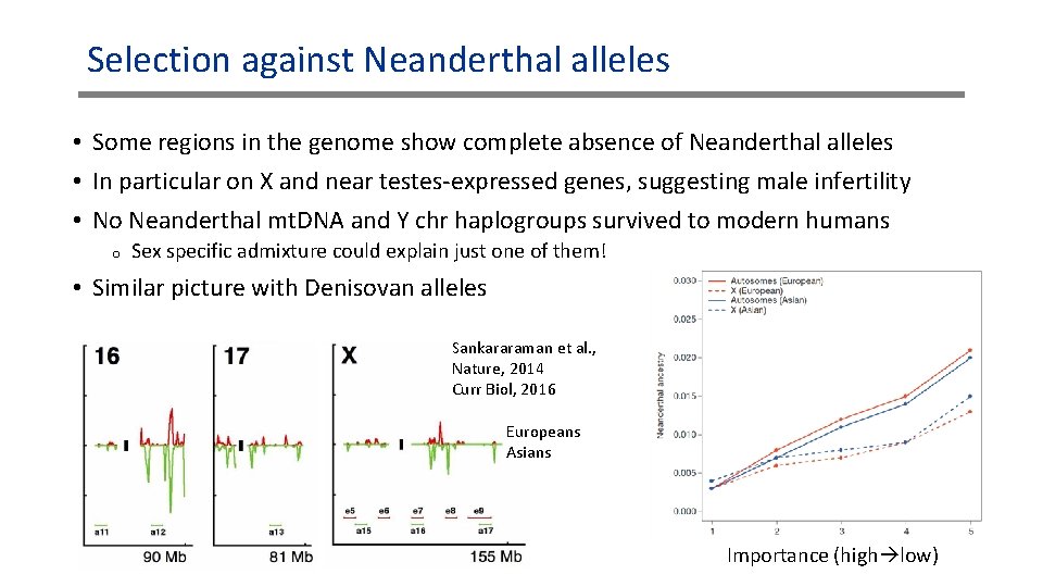 Selection against Neanderthal alleles • Some regions in the genome show complete absence of Selection against Neanderthal alleles • Some regions in the genome show complete absence of