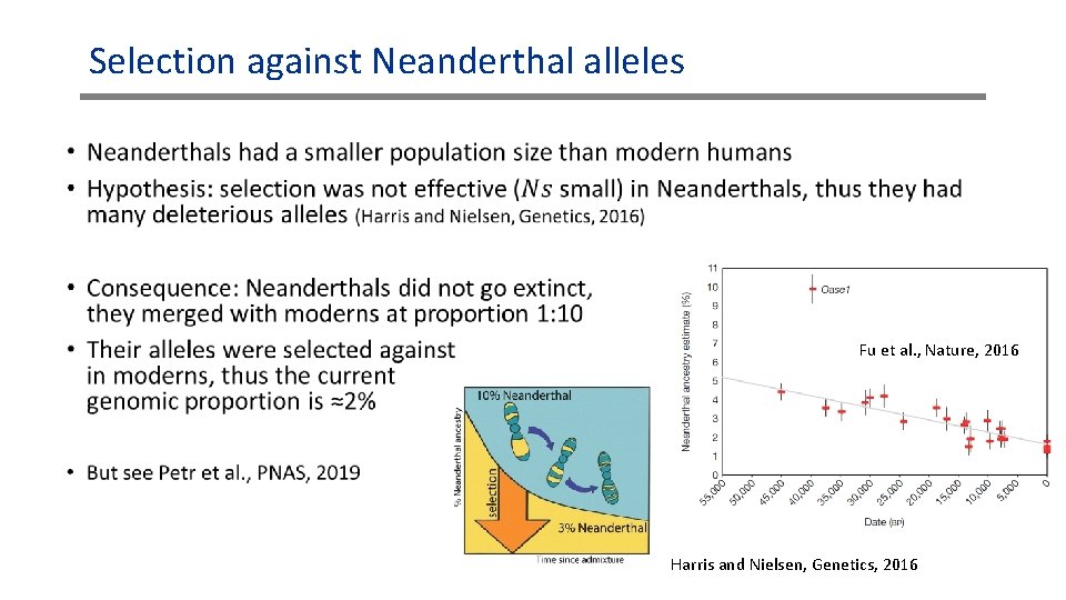 Selection against Neanderthal alleles • Fu et al. , Nature, 2016 Harris and Nielsen, Selection against Neanderthal alleles • Fu et al. , Nature, 2016 Harris and Nielsen,