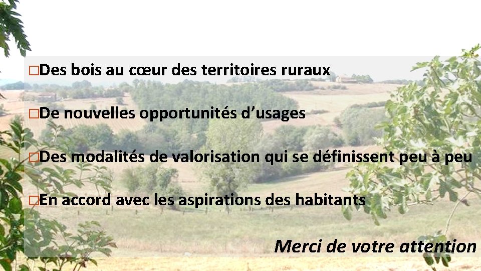 Conclusion �Des �De nouvelles opportunités d’usages �Des �En bois au cœur des territoires ruraux