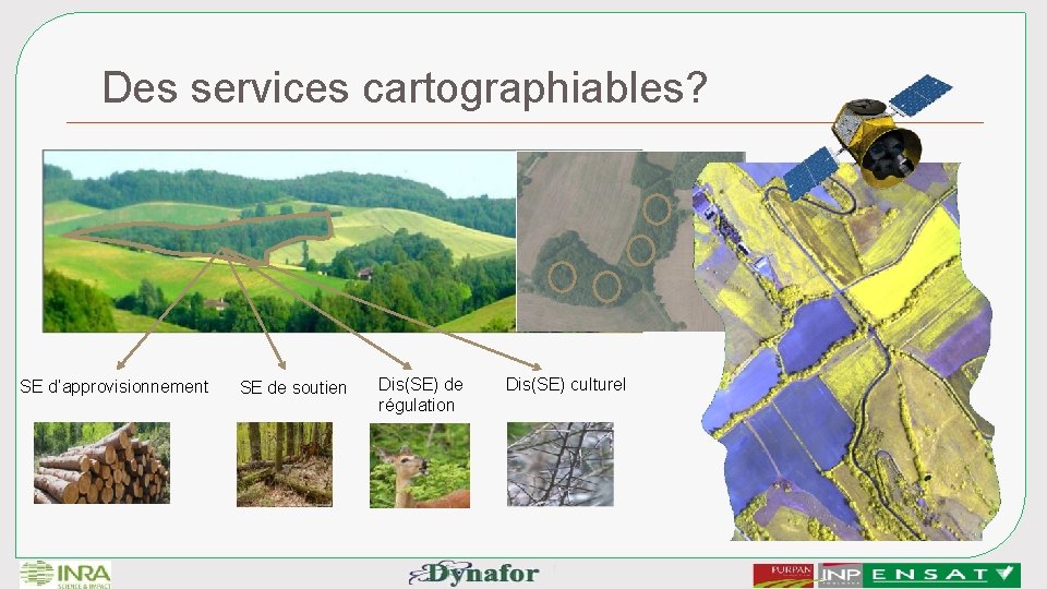 Des services cartographiables? SE d’approvisionnement SE de soutien Dis(SE) de régulation Dis(SE) culturel 