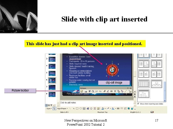 Slide with clip art inserted XP This slide has just had a clip art