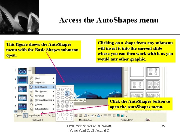 Access the Auto. Shapes menu This figure shows the Auto. Shapes menu with the