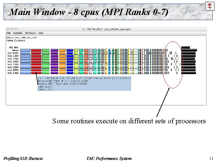 Main Window - 8 cpus (MPI Ranks 0 -7) Some routines execute on different