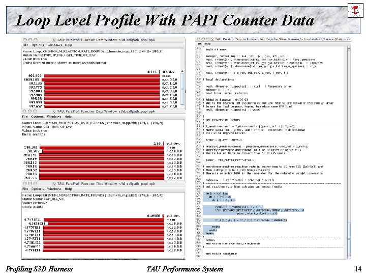 Loop Level Profile With PAPI Counter Data Profiling S 3 D Harness TAU Performance