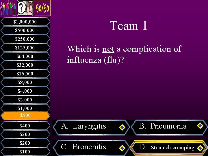 Team 1 $1, 000 $500, 000 $250, 000 $125, 000 $64, 000 $32, 000 Team 1 $1, 000 $500, 000 $250, 000 $125, 000 $64, 000 $32, 000