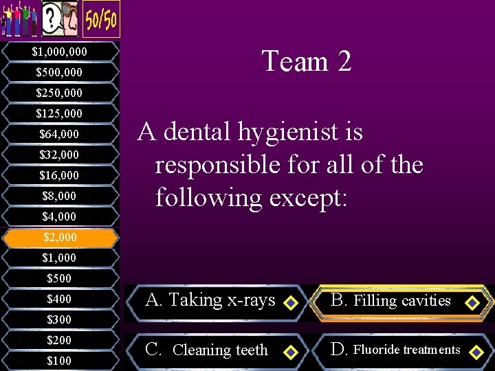 $1, 000 $500, 000 Team 2 $250, 000 $125, 000 $64, 000 $32, 000 $1, 000 $500, 000 Team 2 $250, 000 $125, 000 $64, 000 $32, 000
