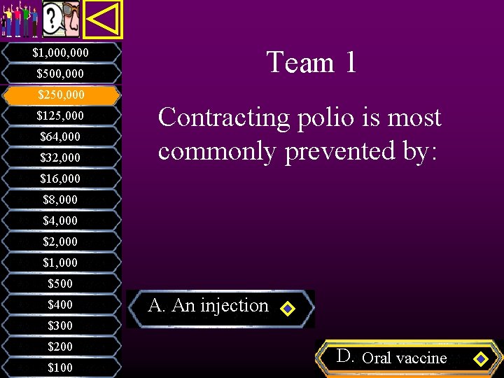 $1, 000 $500, 000 $250, 000 $125, 000 $64, 000 $32, 000 Team 1 $1, 000 $500, 000 $250, 000 $125, 000 $64, 000 $32, 000 Team 1