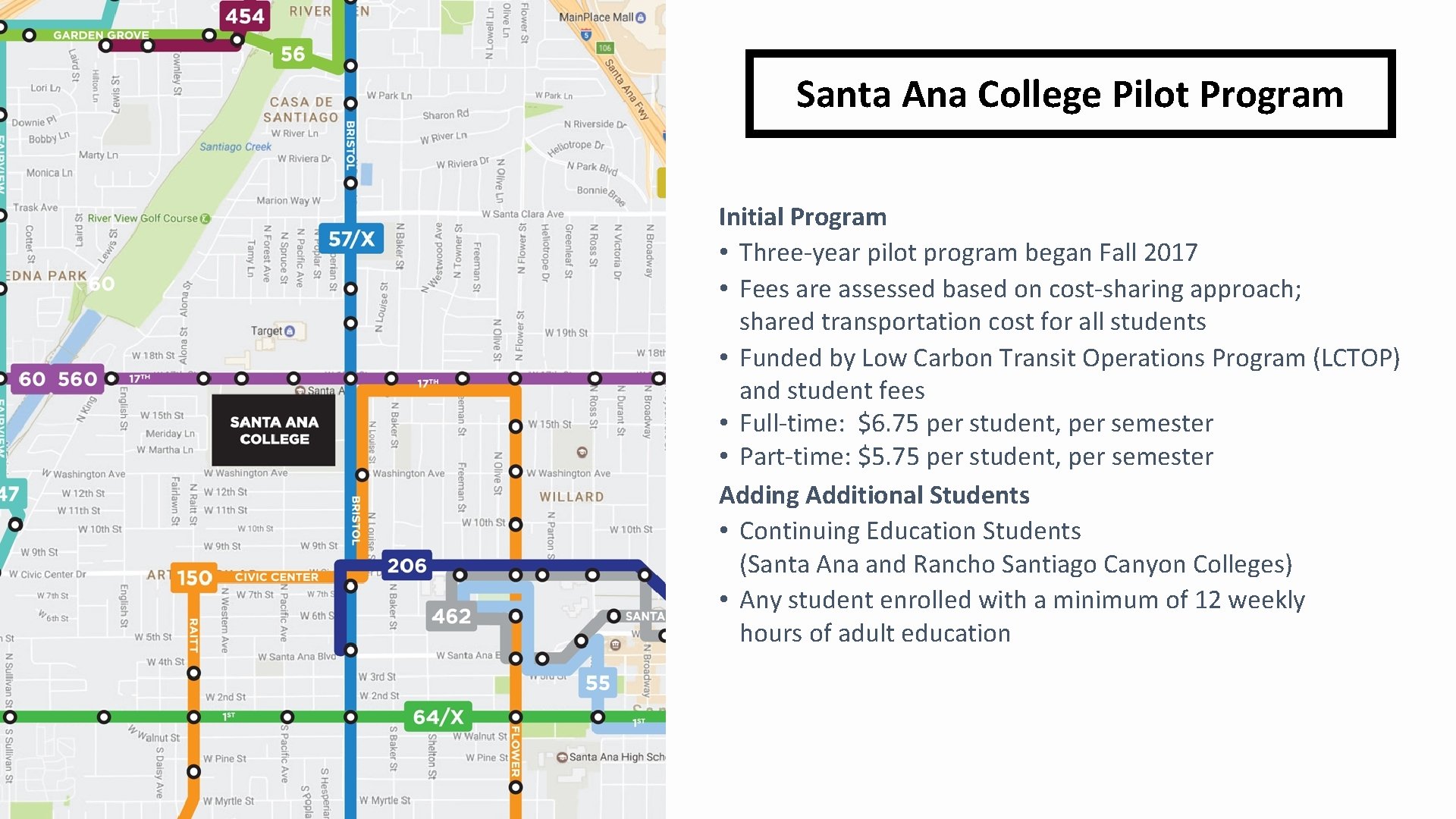 Santa Ana College Pilot Program Initial Program • Three-year pilot program began Fall 2017