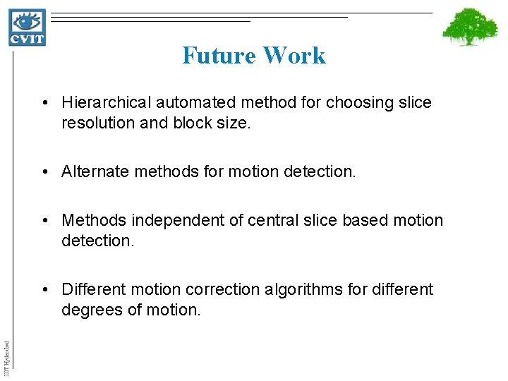 Future Work • Hierarchical automated method for choosing slice resolution and block size. •