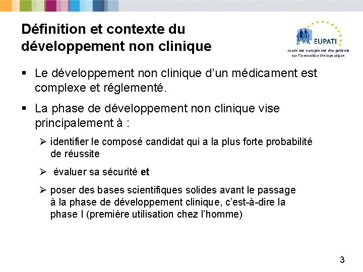 Définition et contexte du développement non clinique Académie européenne des patients sur l’innovation thérapeutique