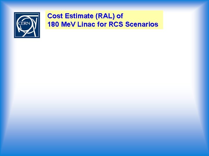 Cost Estimate (RAL) of 180 Me. V Linac for RCS Scenarios 