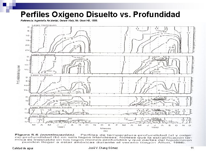 Perfiles Oxígeno Disuelto vs. Profundidad Referencia: Ingeniería Ambiental, Gerard Kiely, Mc Graw Hill, 1999.