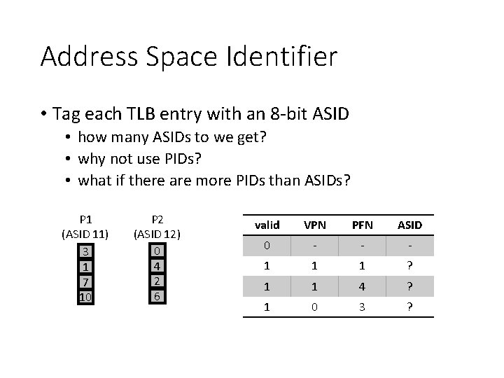Address Space Identifier • Tag each TLB entry with an 8 -bit ASID •