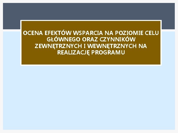 OCENA EFEKTÓW WSPARCIA NA POZIOMIE CELU GŁÓWNEGO ORAZ CZYNNIKÓW ZEWNĘTRZNYCH I WEWNĘTRZNYCH NA REALIZACJĘ