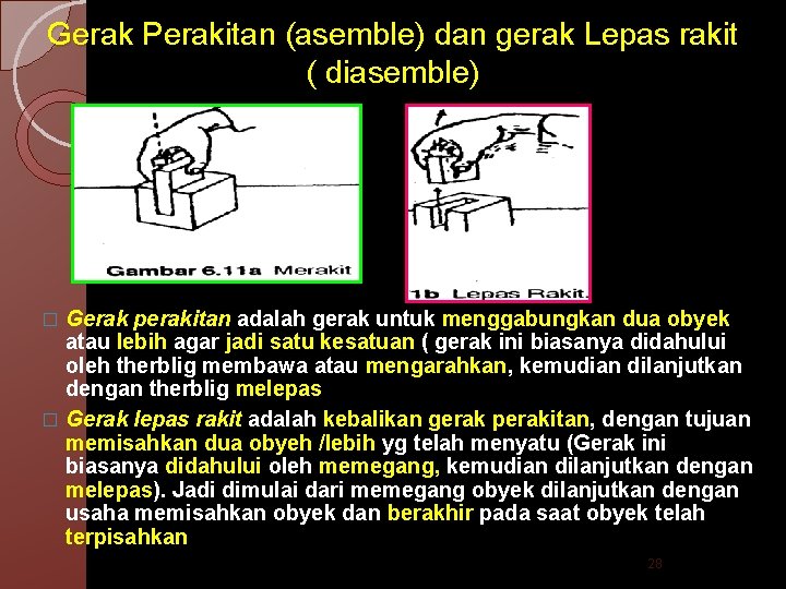 Gerak Perakitan (asemble) dan gerak Lepas rakit ( diasemble) Gerak perakitan adalah gerak untuk