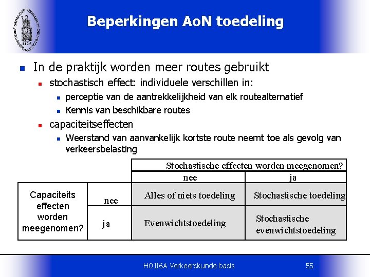 Beperkingen Ao. N toedeling n In de praktijk worden meer routes gebruikt n stochastisch