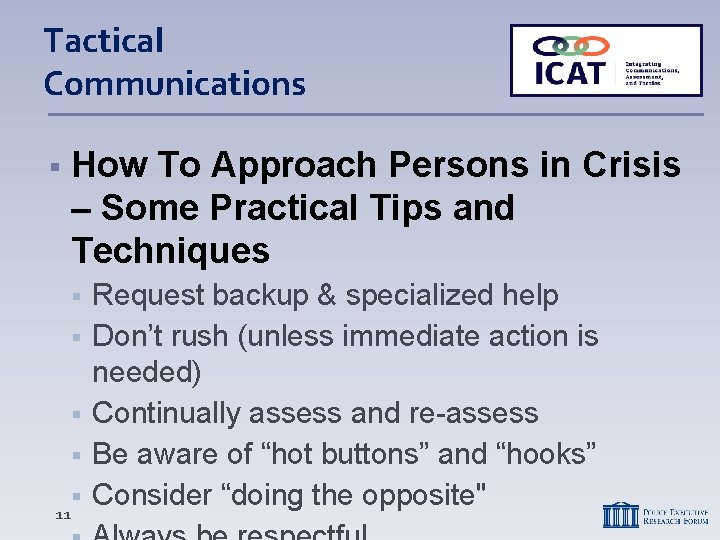 Tactical Communications How To Approach Persons in Crisis – Some Practical Tips and Techniques