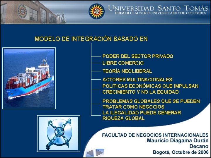 MODELO DE INTEGRACIÓN BASADO EN PODER DEL SECTOR PRIVADO LIBRE COMERCIO TEORÍA NEOLIBERAL ACTORES