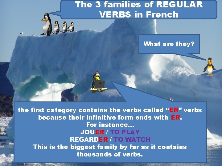 The 3 families of REGULAR VERBS in French What are they? the first category