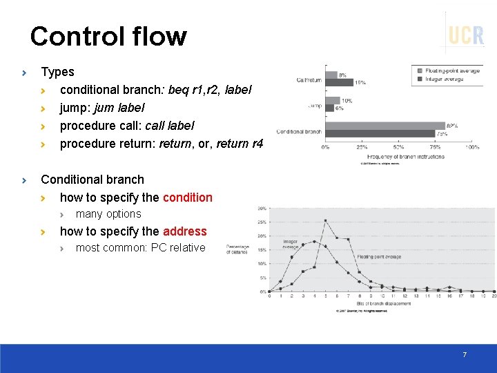 Control flow Types conditional branch: beq r 1, r 2, label jump: jum label