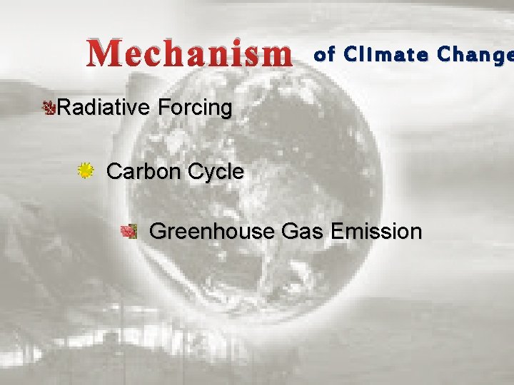 Mechanism of Climate Change Radiative Forcing Carbon Cycle Greenhouse Gas Emission 