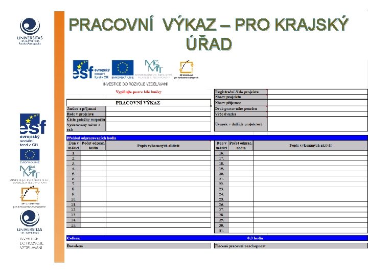 PRACOVNÍ VÝKAZ – PRO KRAJSKÝ ÚŘAD 