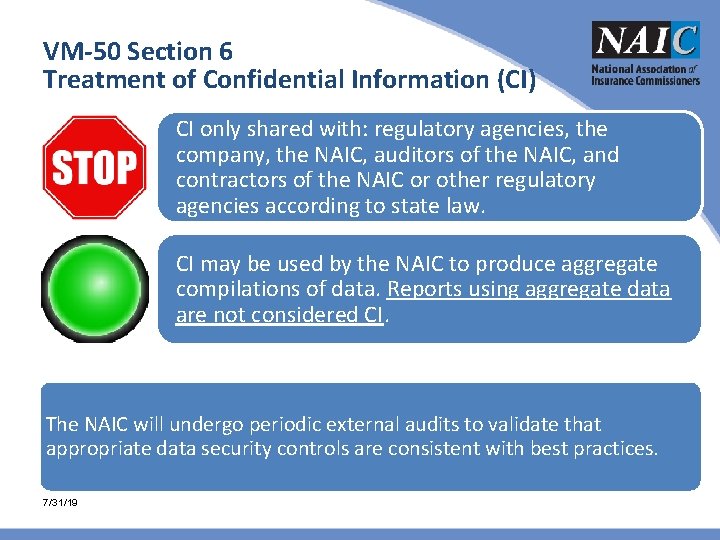 VM-50 Section 6 Treatment of Confidential Information (CI) CI only shared with: regulatory agencies, VM-50 Section 6 Treatment of Confidential Information (CI) CI only shared with: regulatory agencies,