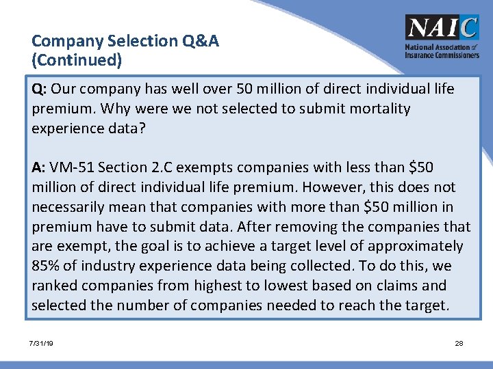 Company Selection Q&A (Continued) Q: Our company has well over 50 million of direct Company Selection Q&A (Continued) Q: Our company has well over 50 million of direct