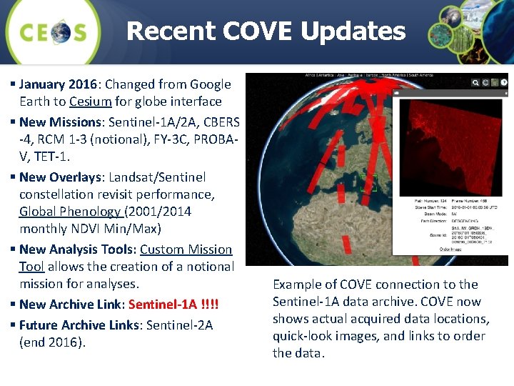 Recent COVE Updates § January 2016: Changed from Google Earth to Cesium for globe