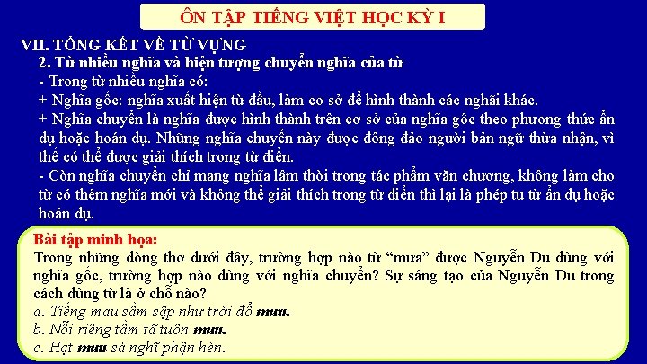 ÔN TẬP TIẾNG VIỆT HỌC KỲ I VII. TỔNG KẾT VỀ TỪ VỰNG 2.