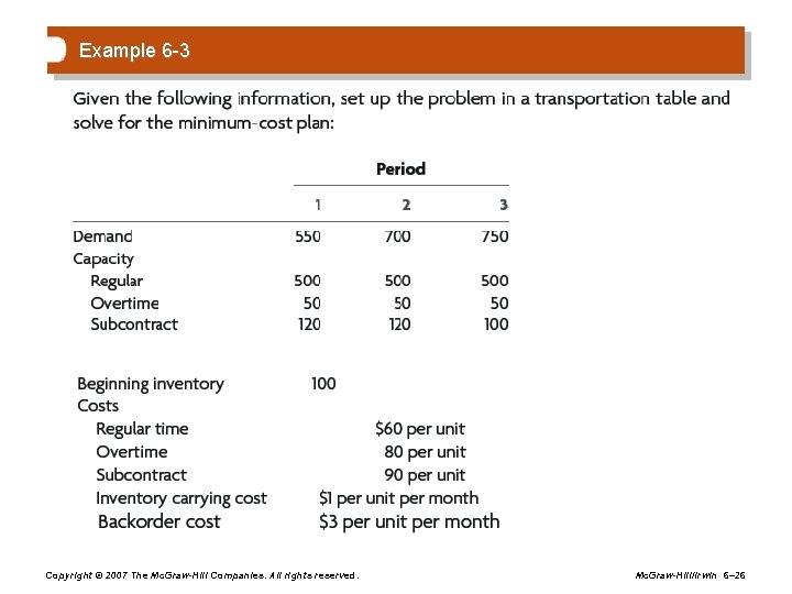 Example 6 -3 Copyright © 2007 The Mc. Graw-Hill Companies. All rights reserved. Mc.