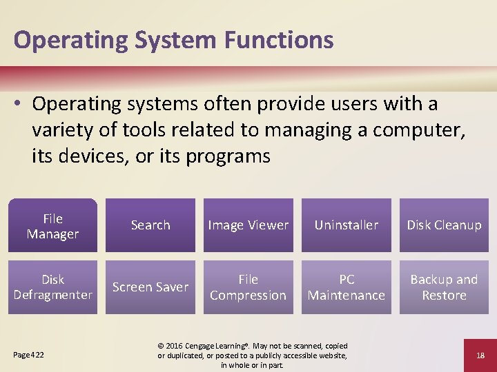 Operating System Functions • Operating systems often provide users with a variety of tools