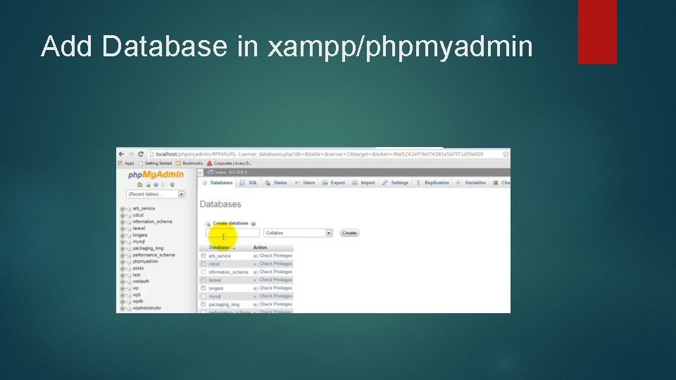 Add Database in xampp/phpmyadmin 