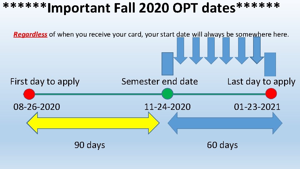 ******Important Fall 2020 OPT dates****** Regardless of when you receive your card, your start