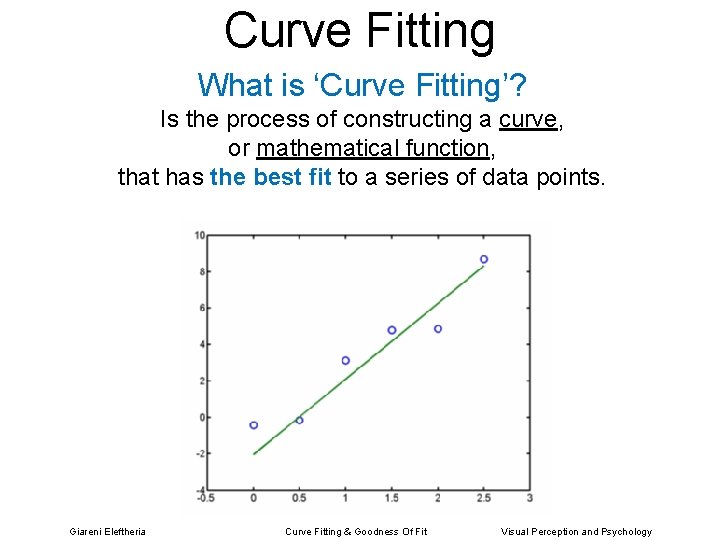 Curve Fitting What is ‘Curve Fitting’? Is the process of constructing a curve, or